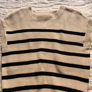 moon & madison Beige and Black Striped Crewneck Sweater